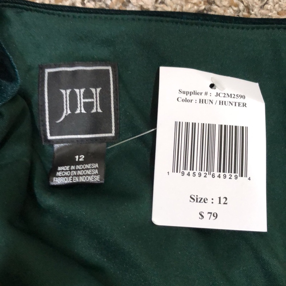 SOLD NWT JH Cocktail Dress Size 12 Dark Hunter Green Velvet Cowl Neck - Picture 7 of 11